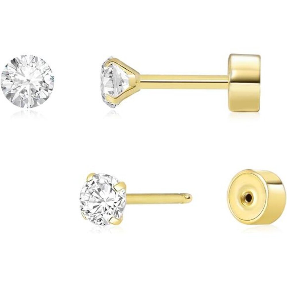 Threadless Flat Back Earrings, Hypoallergenic 14k… - image 7